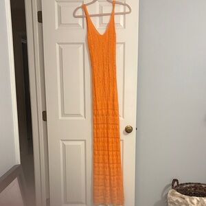 vestique Orange Crochet Maxi Dress with Lining